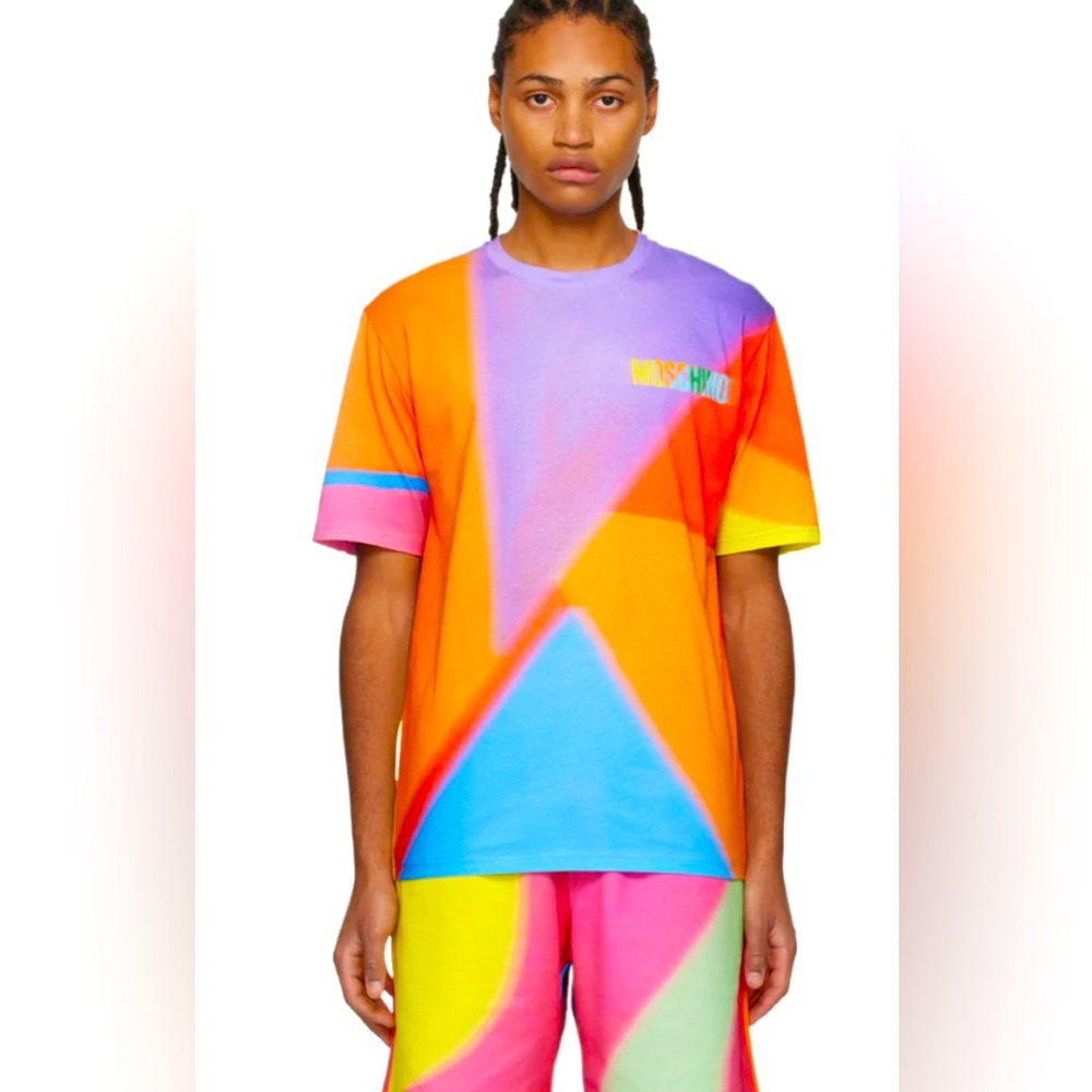 MOSCHINO MEN MULTICOLOR PRINTED TSHIRT US Size 40 , IT / EU Size 50
